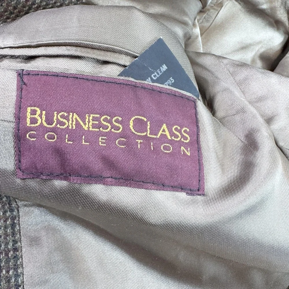VTG Business Class Collection Blazer Mens 42R Brown Elbow Patches Sport Coat